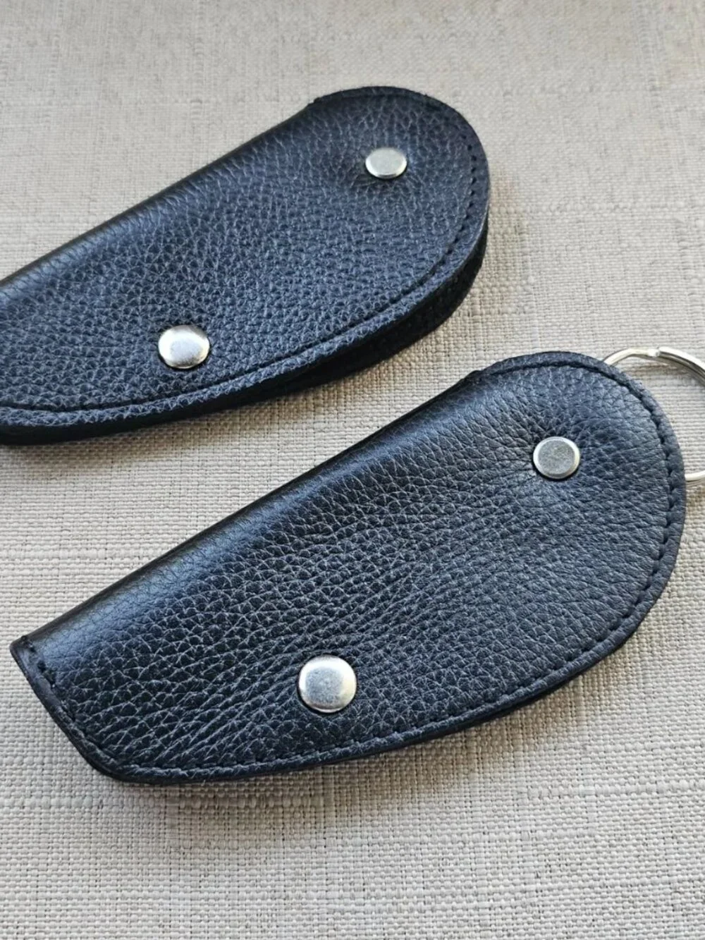 Lot of 2 Key Fob Keychain Black Handmade Genuine Leather Leaf Shape Keys